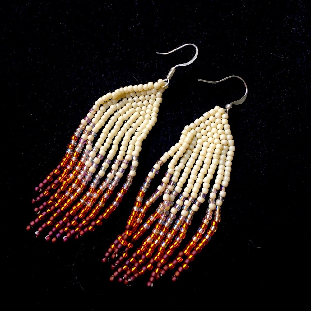 GorgeousHandmade Beaded earrings!CreamGoldPurple